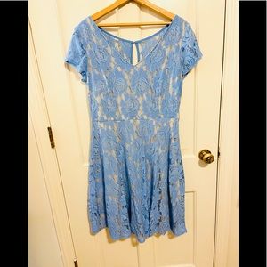 🌸 J. Taylor fit flare pastel blue lace midi dress